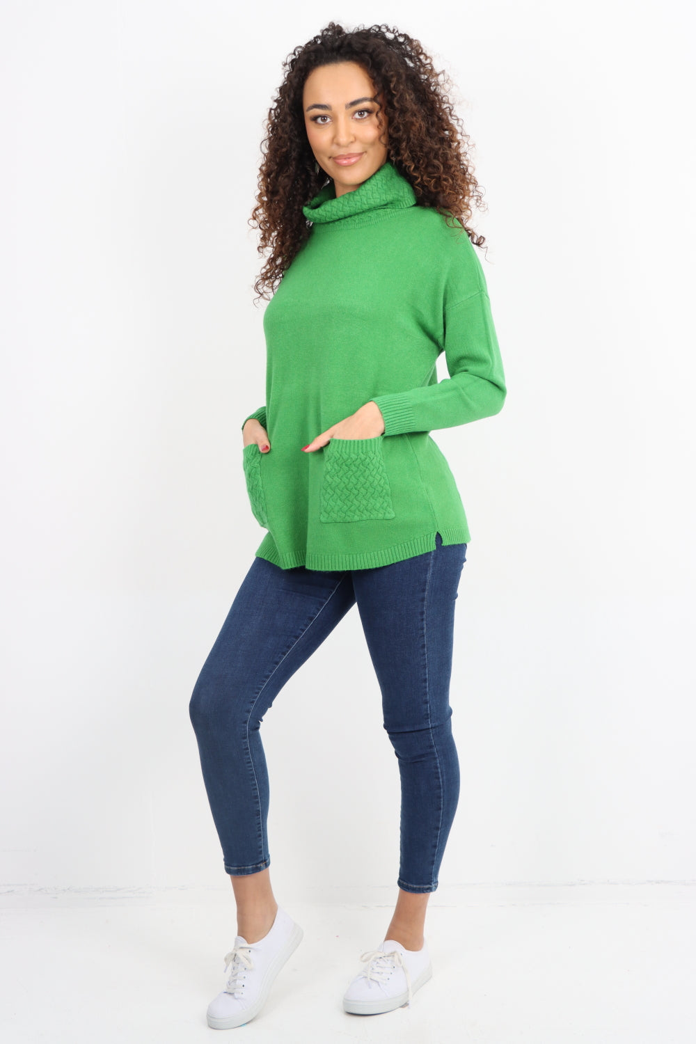 Cowl Neck Ribbed Hem Wave Long sleeve Jumper Top