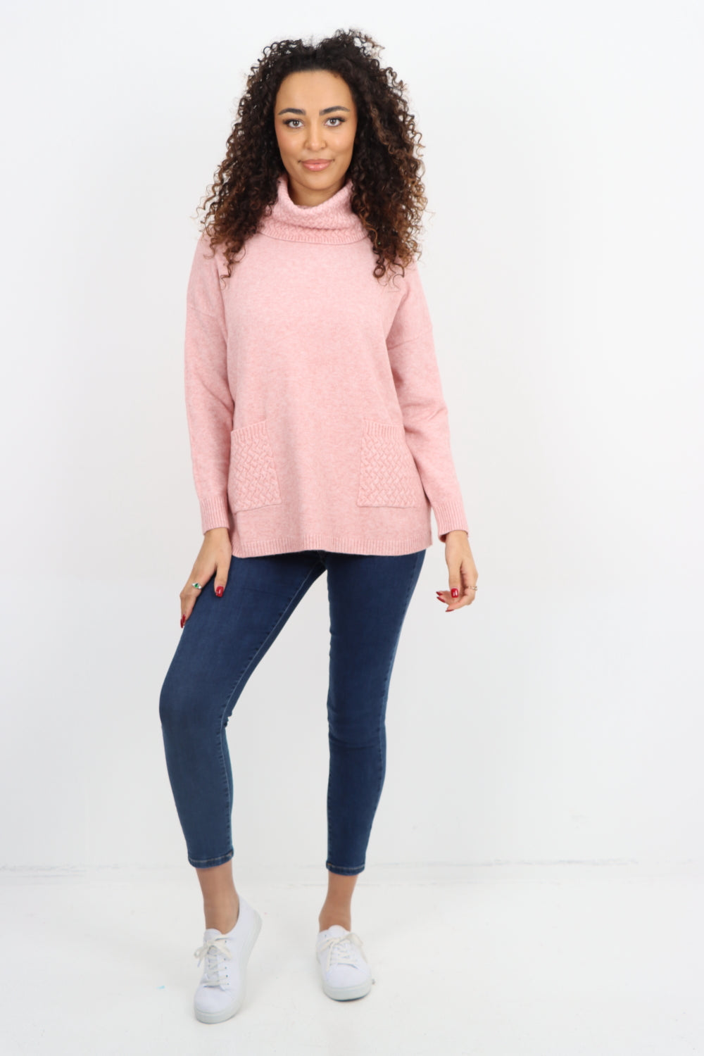 Cowl Neck Ribbed Hem Wave Long sleeve Jumper Top