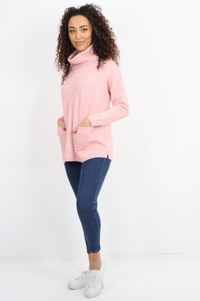 Cowl Neck Ribbed Hem Wave Long sleeve Jumper Top