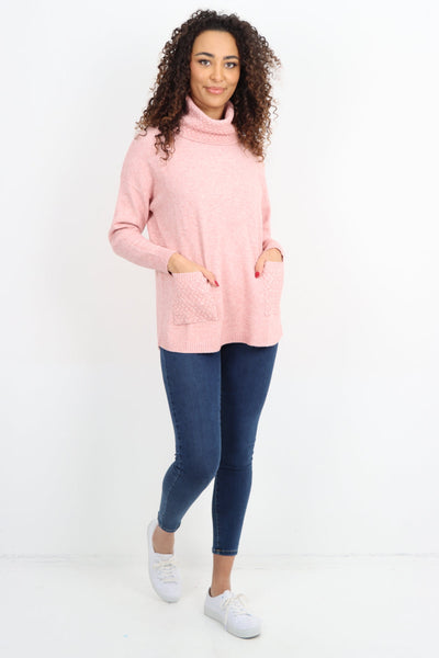 Cowl Neck Ribbed Hem Wave Long sleeve Jumper Top