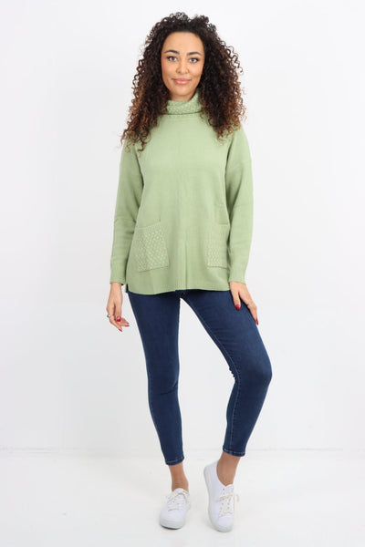 Cowl Neck Ribbed Hem Wave Long sleeve Jumper Top