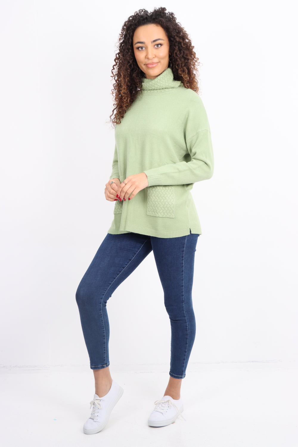 Cowl Neck Ribbed Hem Wave Long sleeve Jumper Top