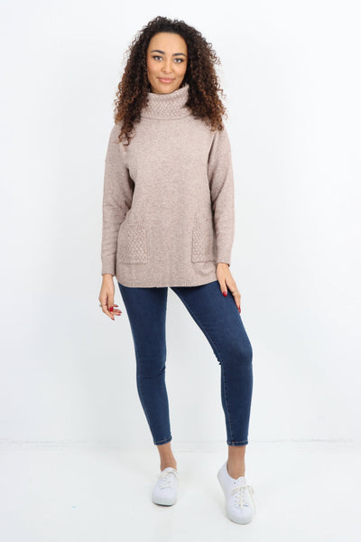 Cowl Neck Ribbed Hem Wave Long sleeve Jumper Top