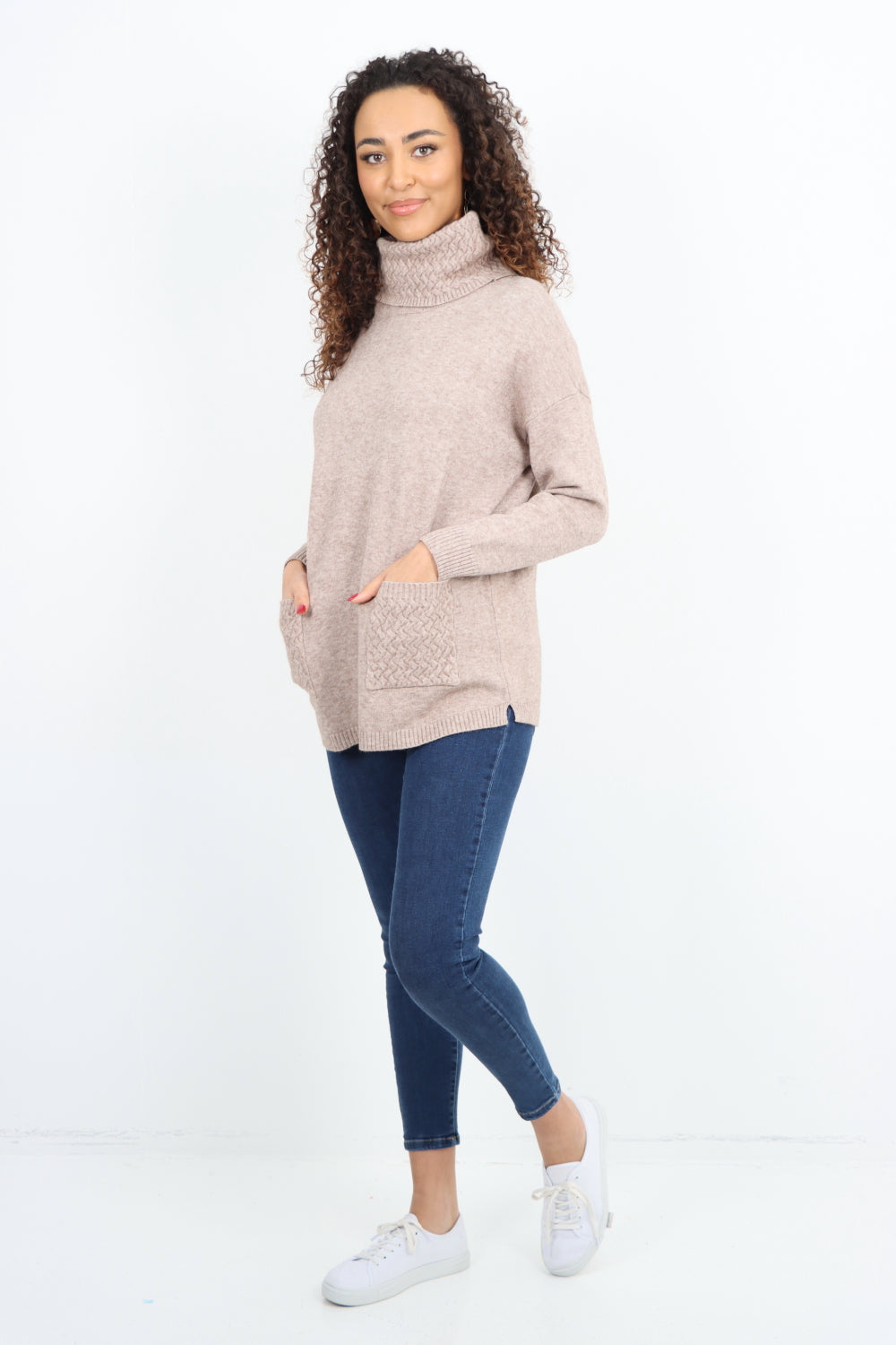 Cowl Neck Ribbed Hem Wave Long sleeve Jumper Top