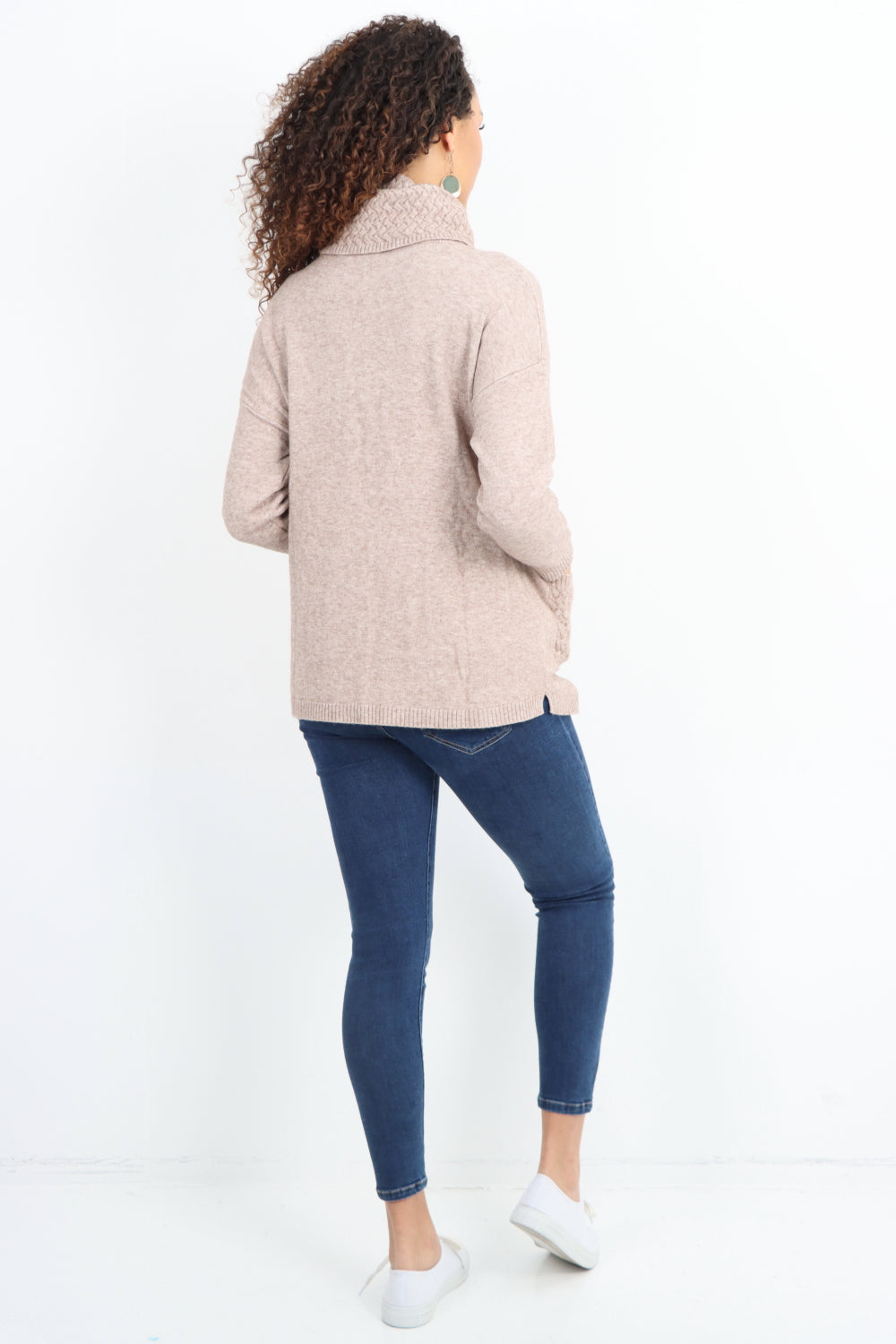 Cowl Neck Ribbed Hem Wave Long sleeve Jumper Top