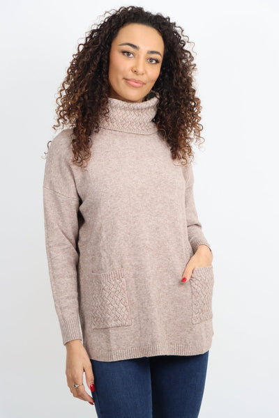 Cowl Neck Ribbed Hem Wave Long sleeve Jumper Top