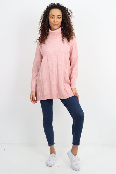 Italian Cowl Neck Cable Knitted Longsleeve Jumper Top