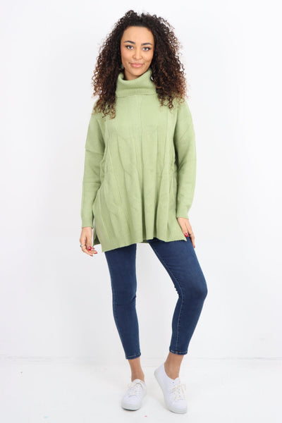 Italian Cowl Neck Cable Knitted Longsleeve Jumper Top