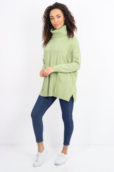 Italian Cowl Neck Cable Knitted Longsleeve Jumper Top