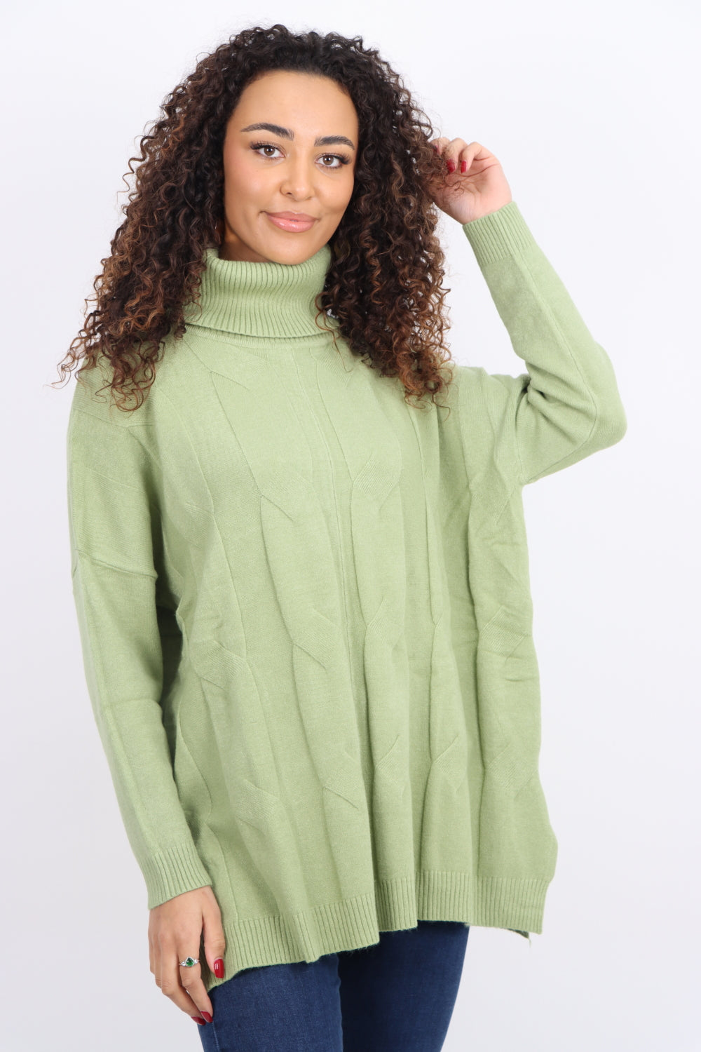 Italian Cowl Neck Cable Knitted Longsleeve Jumper Top