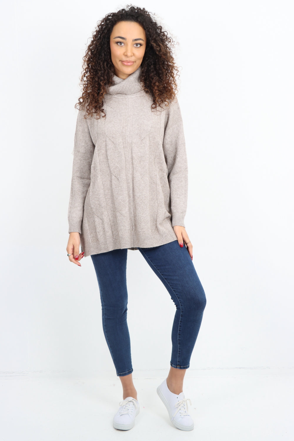 Italian Cowl Neck Cable Knitted Longsleeve Jumper Top