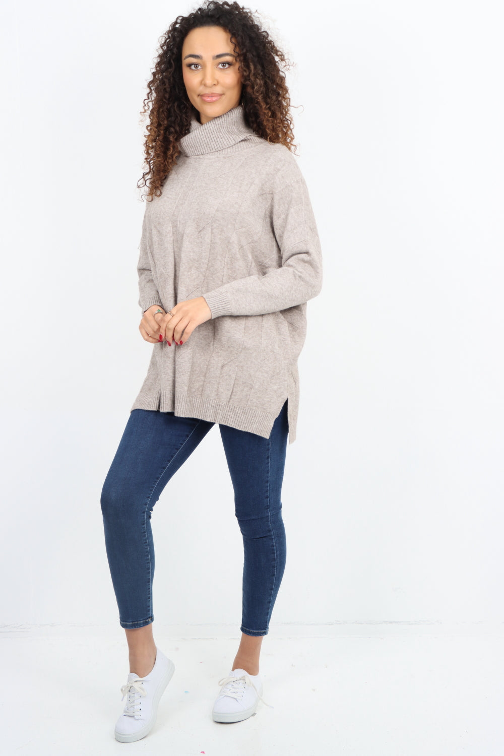 Italian Cowl Neck Cable Knitted Longsleeve Jumper Top