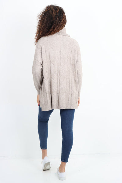 Italian Cowl Neck Cable Knitted Longsleeve Jumper Top