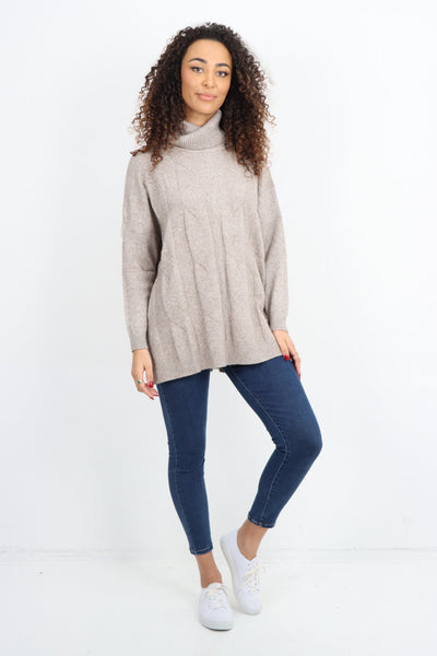 Italian Cowl Neck Cable Knitted Longsleeve Jumper Top