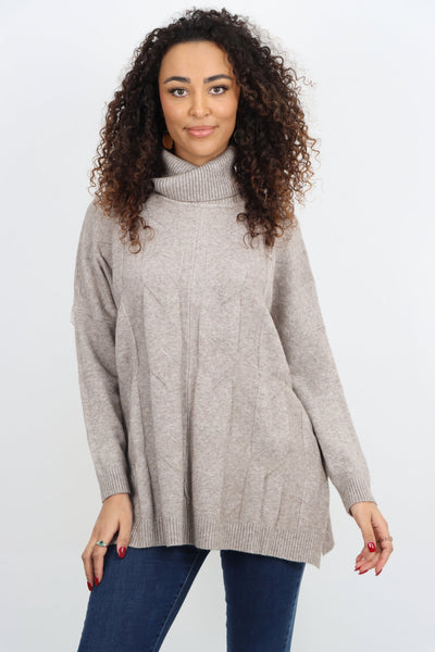 Italian Cowl Neck Cable Knitted Longsleeve Jumper Top