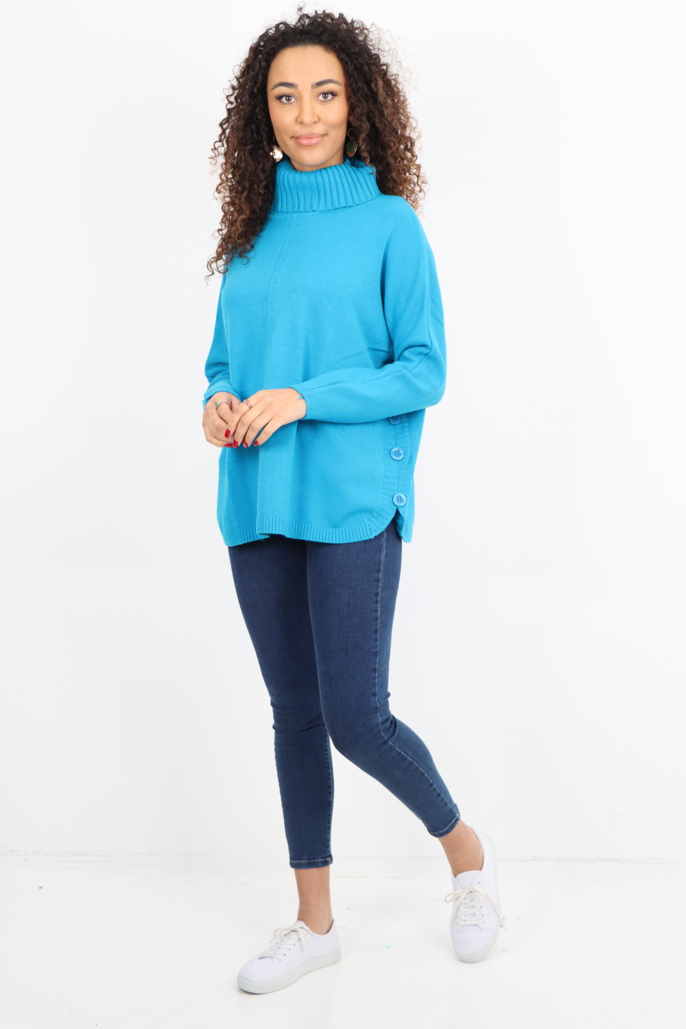 Side Button Detail Ribbed Hem Longsleeve Jumper Top