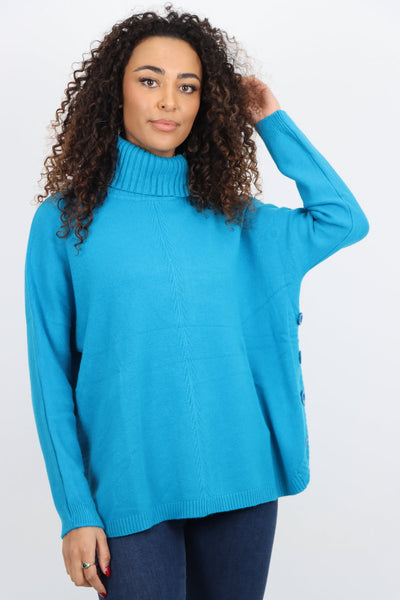 Side Button Detail Ribbed Hem Longsleeve Jumper Top