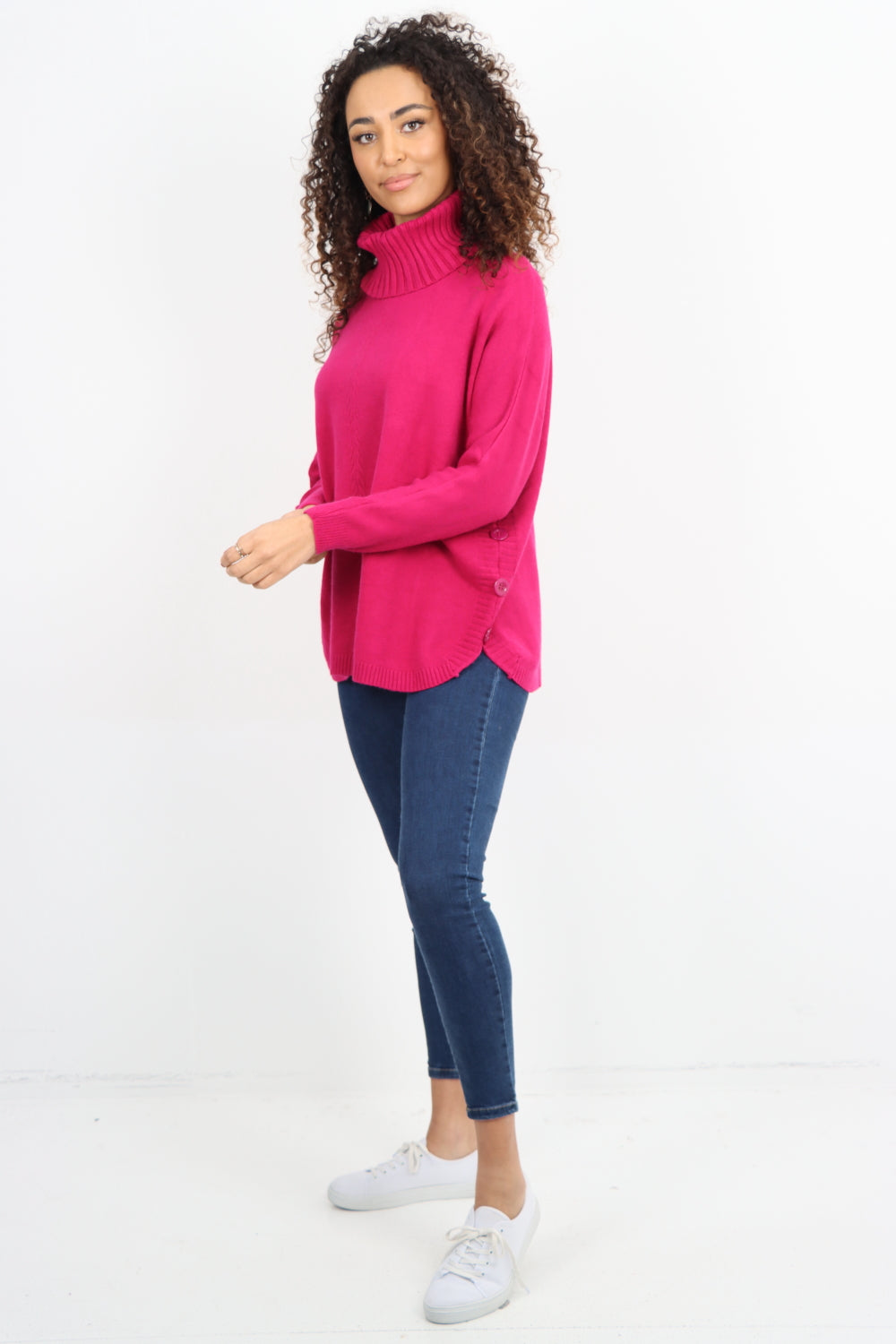 Side Button Detail Ribbed Hem Longsleeve Jumper Top