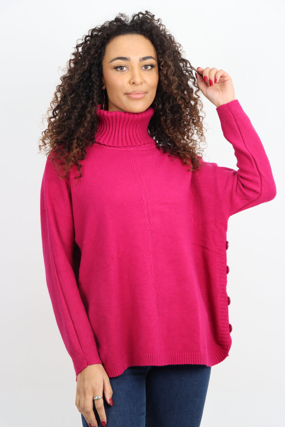 Side Button Detail Ribbed Hem Longsleeve Jumper Top