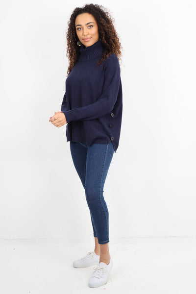 Side Button Detail Ribbed Hem Longsleeve Jumper Top