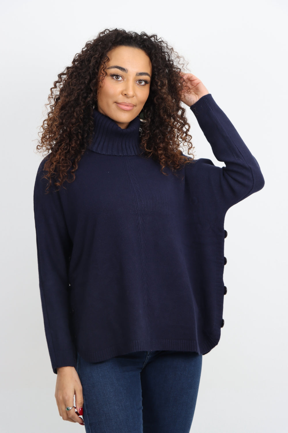 Side Button Detail Ribbed Hem Longsleeve Jumper Top