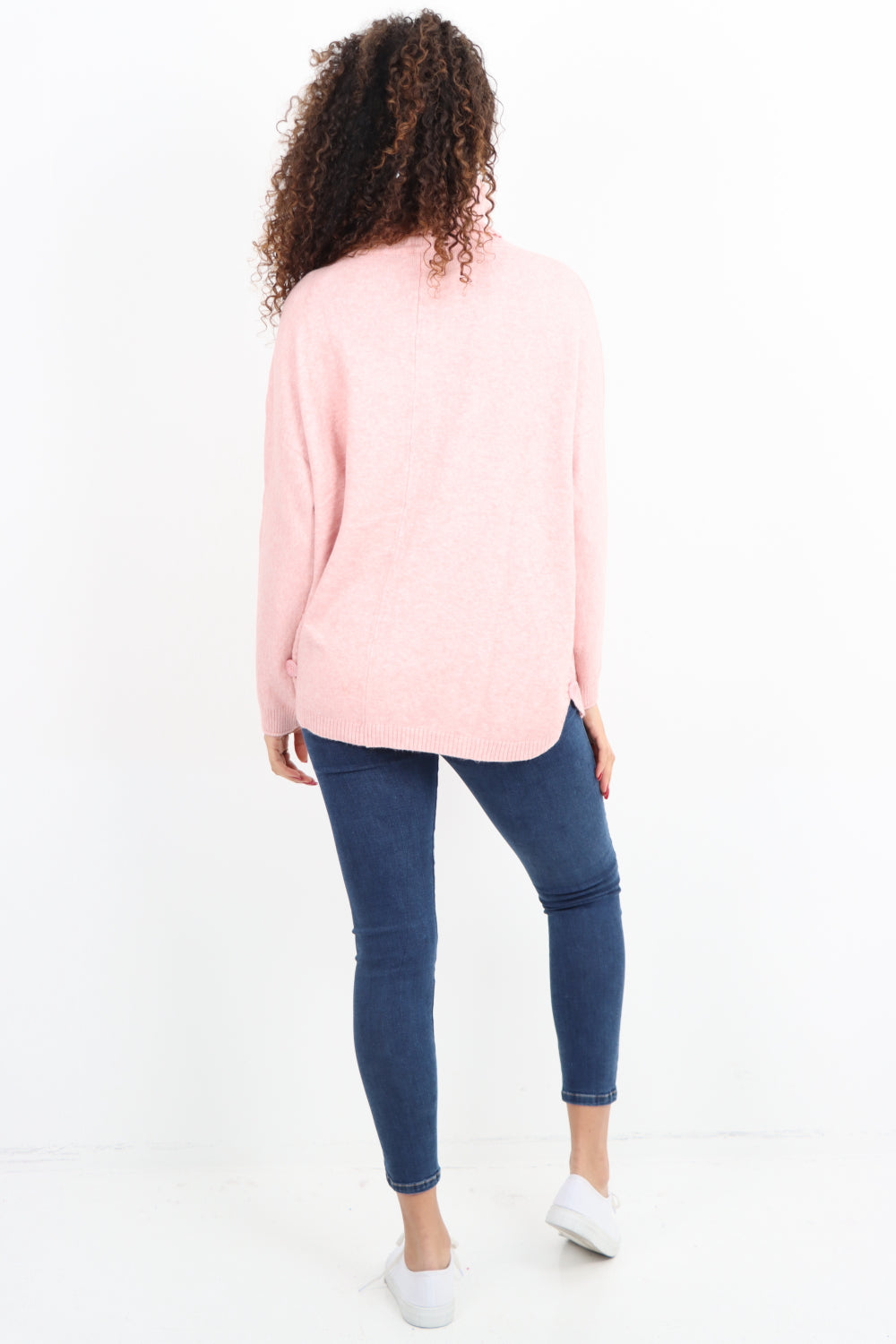 Side Button Detail Ribbed Hem Longsleeve Jumper Top