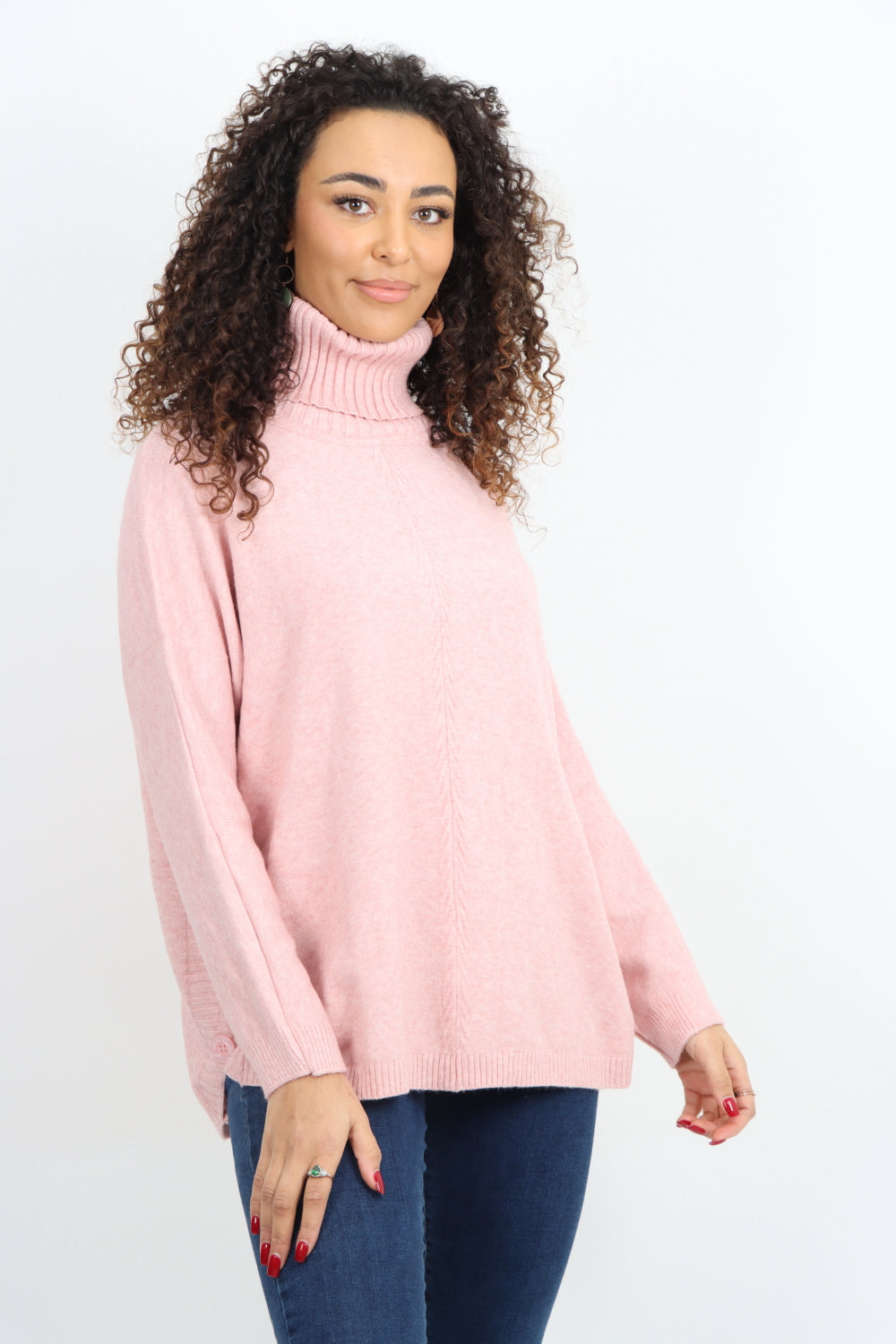 Side Button Detail Ribbed Hem Longsleeve Jumper Top