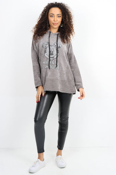 Mickey Print Corduroy Hooded Long sleeve Tunic Top