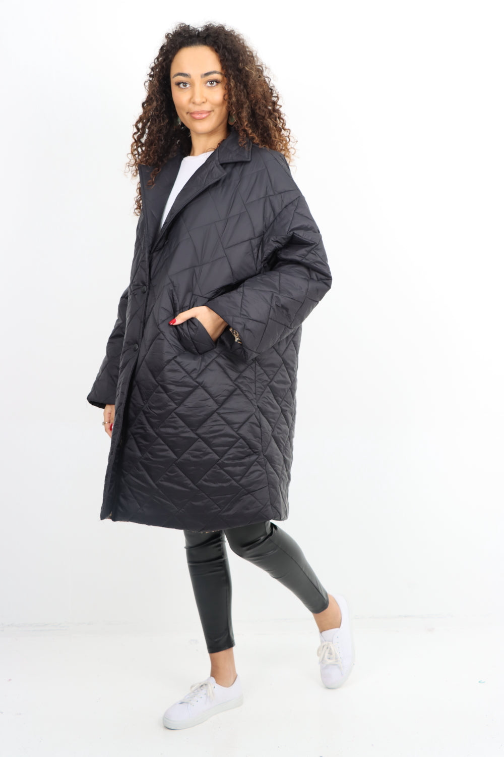 Leopard Lined Quilted Padded Longline Jacket