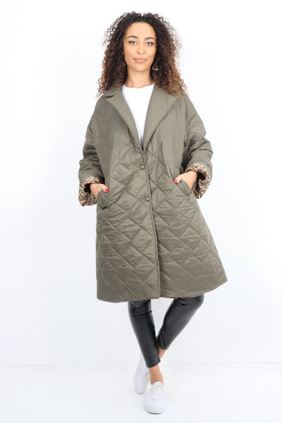 Leopard Lined Quilted Padded Longline Jacket