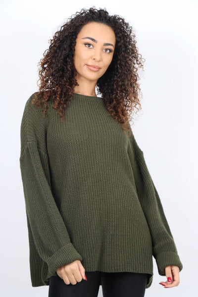 Chunky Knit Long Sleeve Jumper Short Top