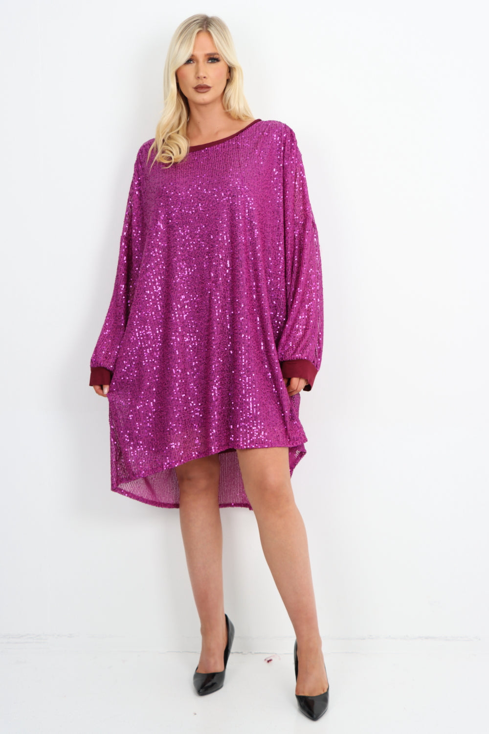 Sequin Back Tie Knot Dip Hem Party Wear Dress