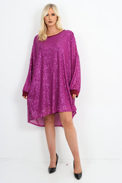 Sequin Back Tie Knot Dip Hem Party Wear Dress