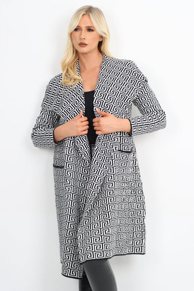 Geometric Print Open Front Cardigan