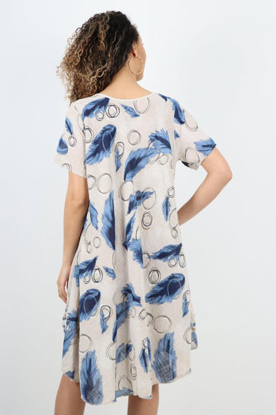 Feather Pattern Cotton Tunic Midi Dress - Lashra Fashion