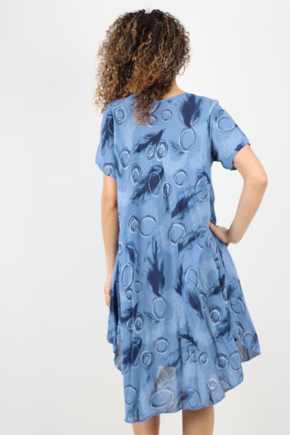 Feather Pattern Cotton Tunic Midi Dress - Lashra Fashion