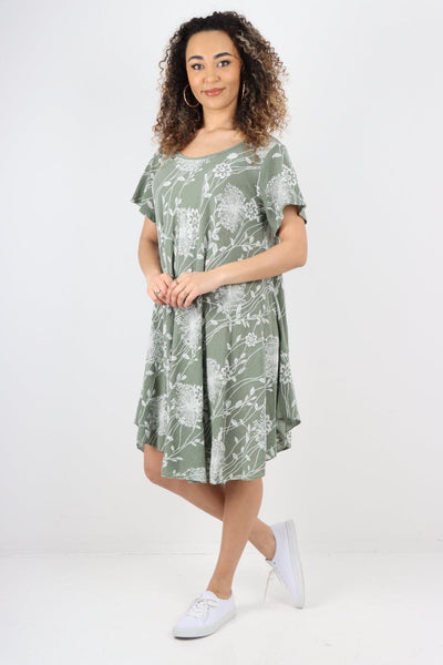 Floral Pattern Short Sleeve Cotton Midi Dress - Lashra Fashion