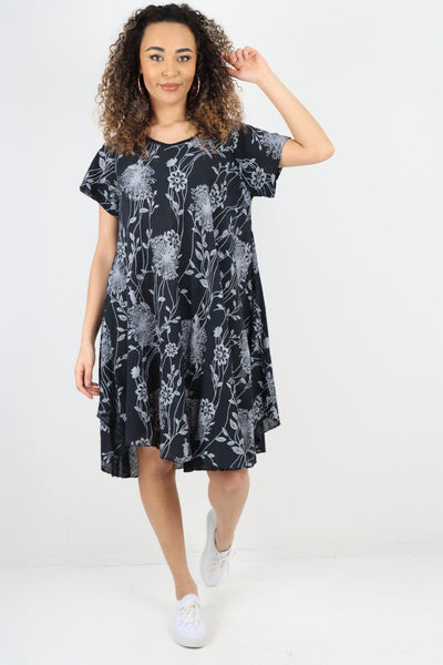 Floral Pattern Short Sleeve Cotton Midi Dress - Lashra Fashion