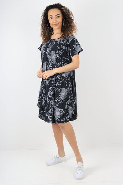 Floral Pattern Short Sleeve Cotton Midi Dress - Lashra Fashion