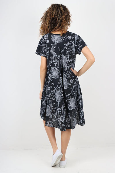 Floral Pattern Short Sleeve Cotton Midi Dress - Lashra Fashion