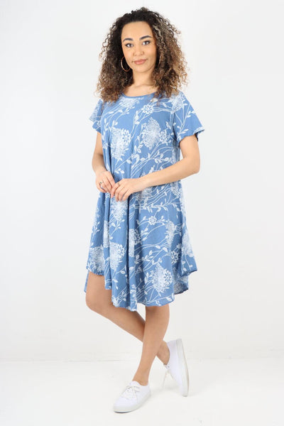 Floral Pattern Short Sleeve Cotton Midi Dress - Lashra Fashion