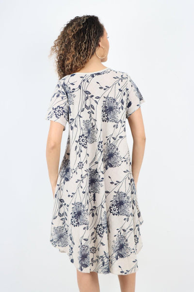 Floral Pattern Short Sleeve Cotton Midi Dress - Lashra Fashion