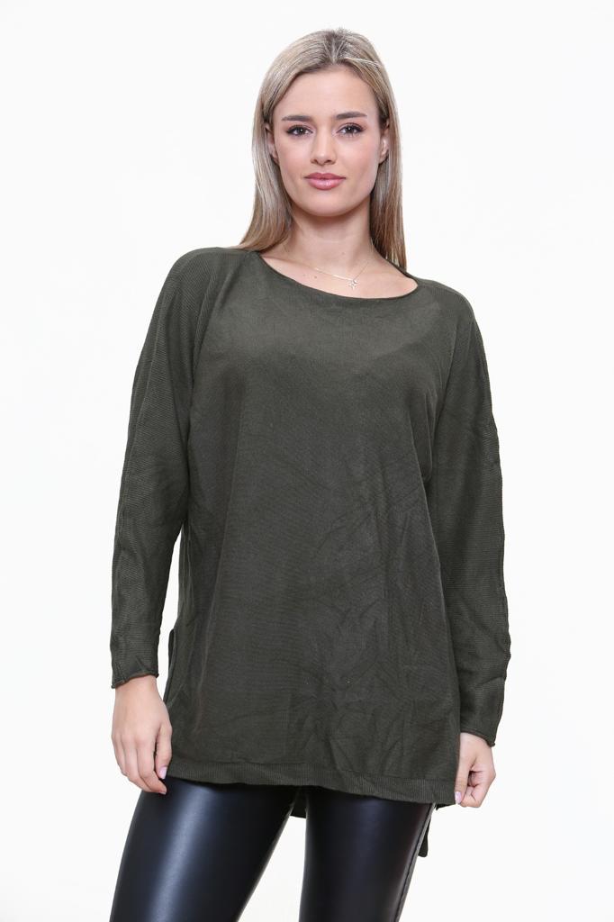 Round Neck Side Slit Jumper Top