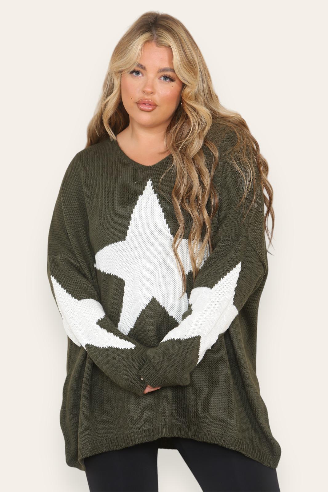 Oversized Star Print Knitted Jumper Top