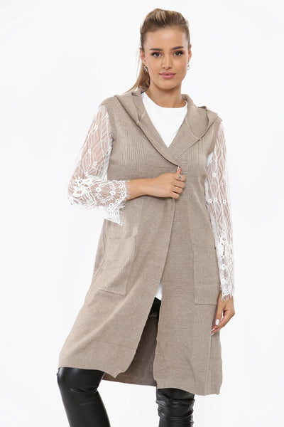 Sleeveless Hooded Open Front Cardigan