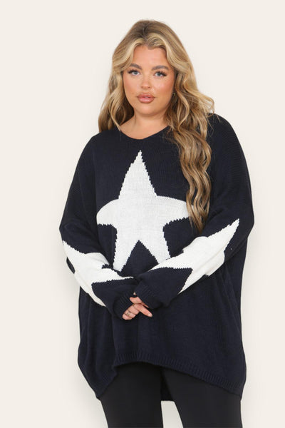 Oversized Star Print Knitted Jumper Top