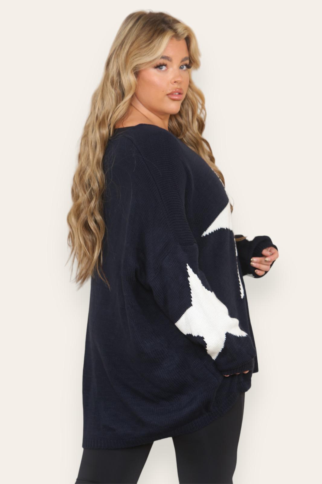 Oversized Star Print Knitted Jumper Top