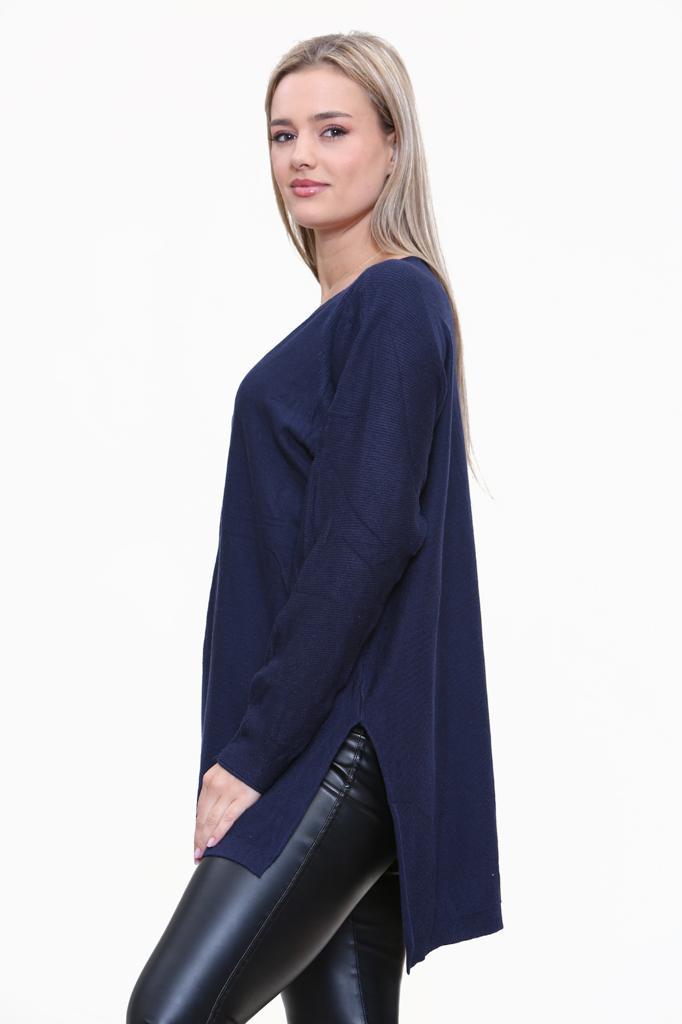 Round Neck Side Slit Jumper Top