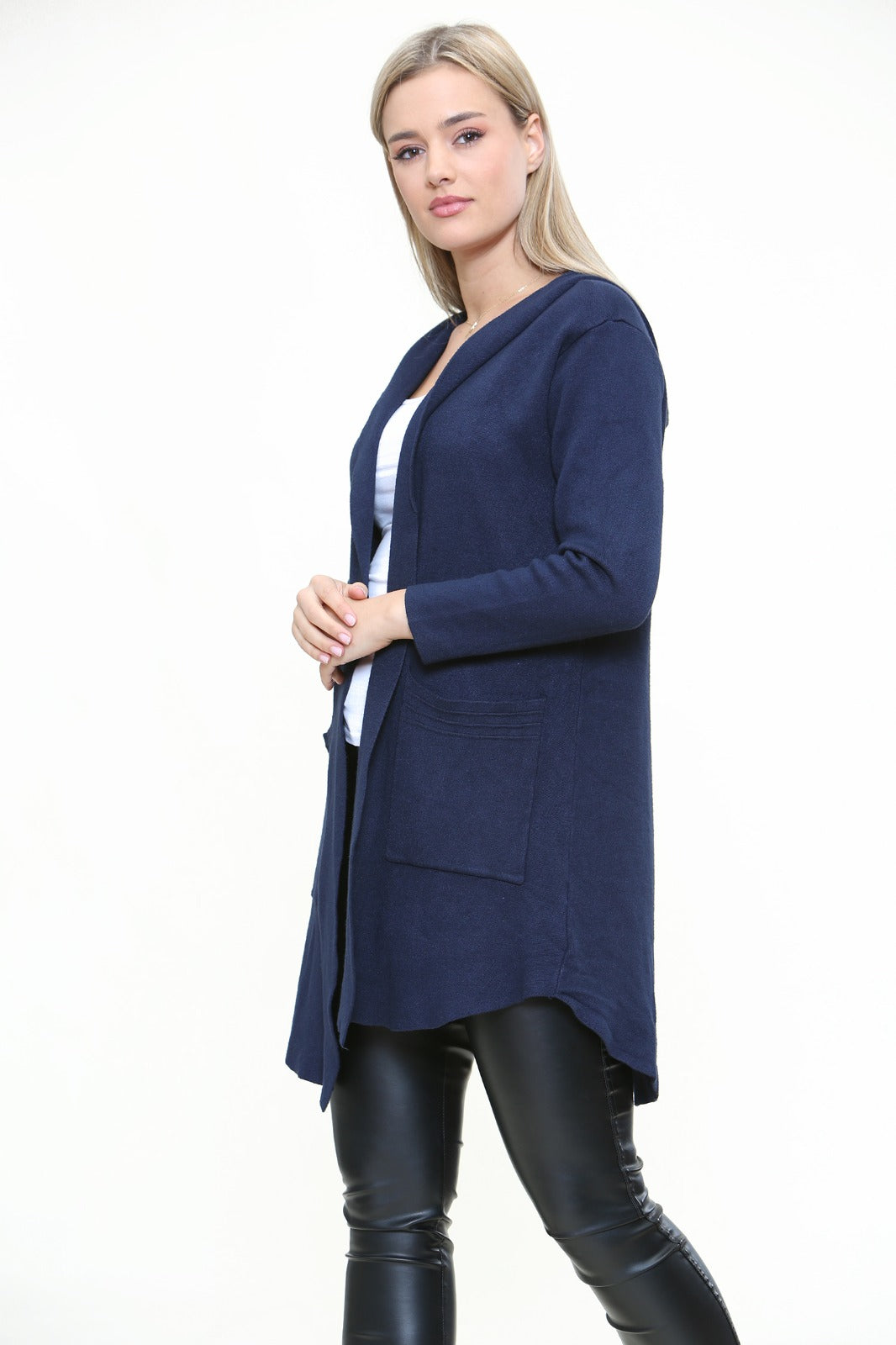 Plait Back Hooded Open Front Cardigan