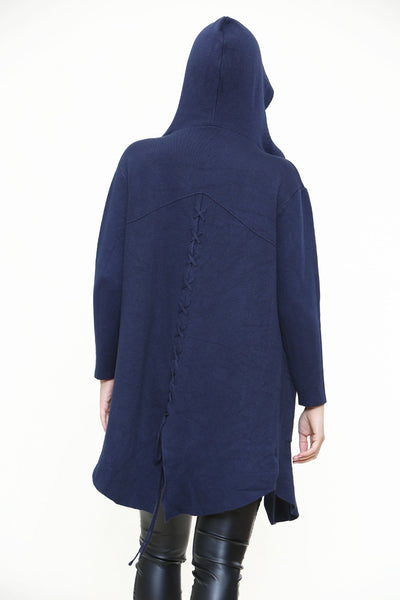 Plait Back Hooded Open Front Cardigan